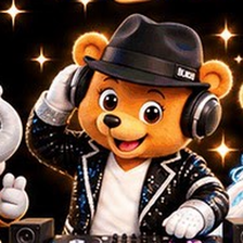 발광프렌즈 앱 아이콘: 헤드폰을 쓴 곰돌이 DJ